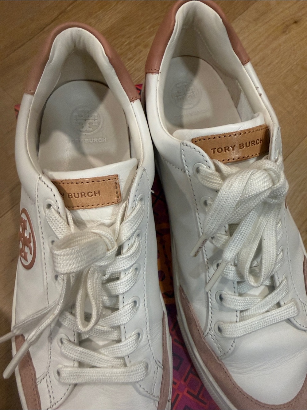 Tory Burch colorblock Bari Nappa Pink White Sneaker - Picture 8 of 9